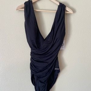 Vince Camuto Shirred One-Piece Swimsuit Black Size 12